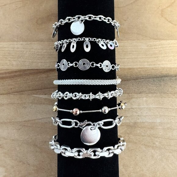 925 STERLING SILVER CHAIN CHARM BEADED BRACELETS - lot of 8 - 102g - Picture 2 of 12